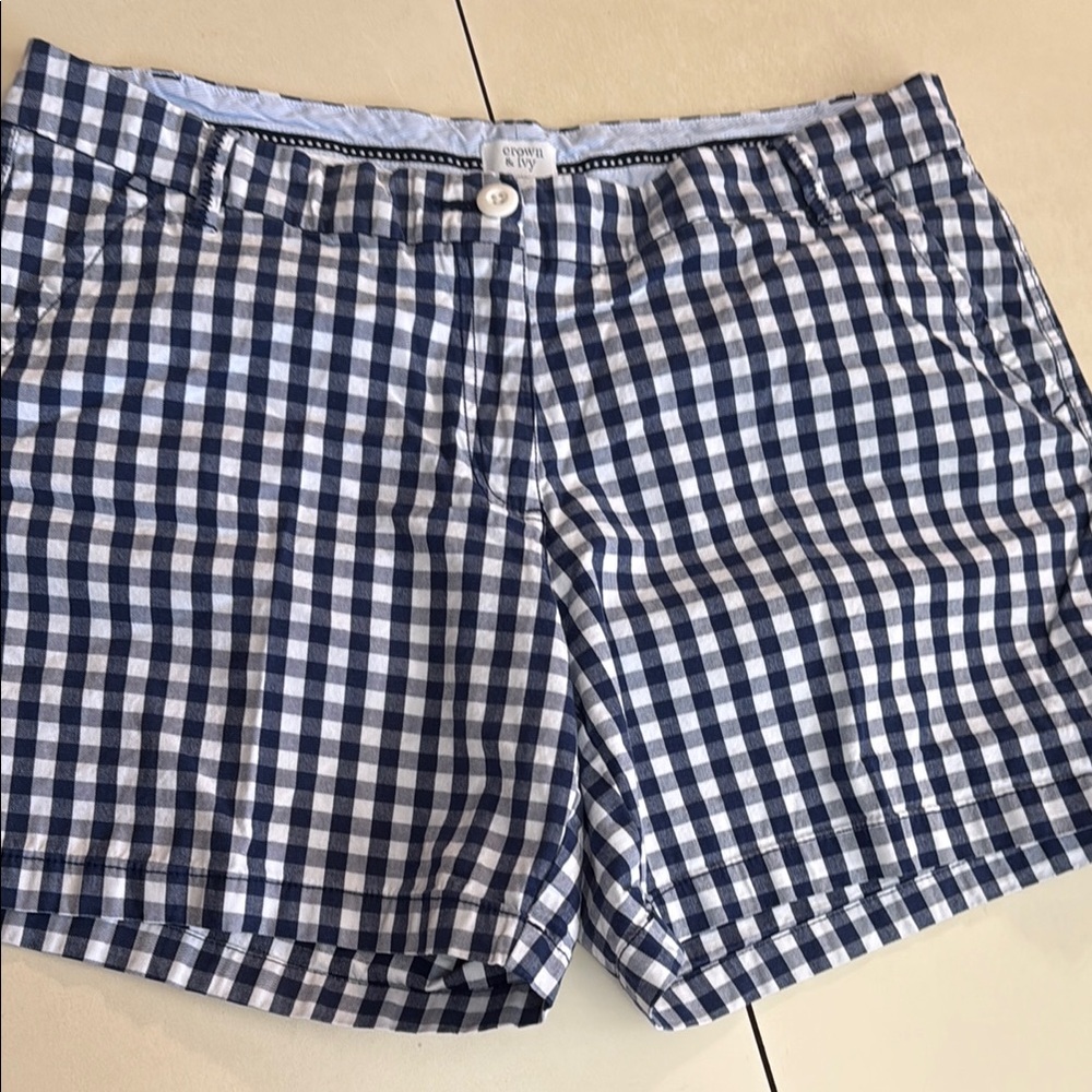 Crown & Ivy Caroline Ladies’ 16W Blue and White Gingham Bermuda Shorts